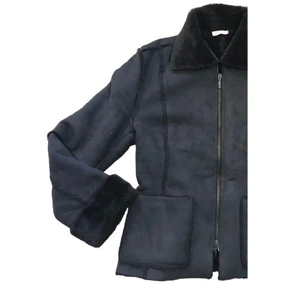 Max & Co Italy Womens Faux Suede Lined Jacket IT 40 US 6 Small S Medium M Black - Picture 1 of 14